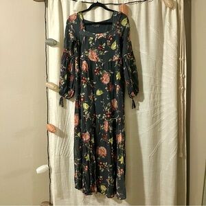 Anthropologie Evelin Green Floral Chiffon Maxi Dress